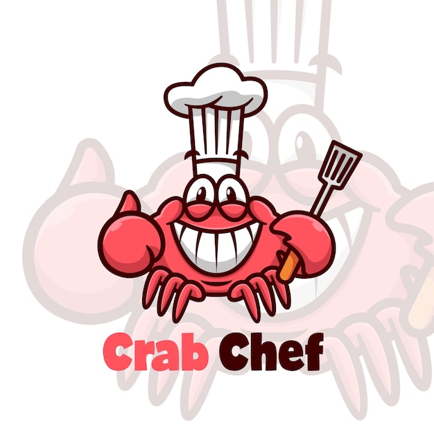 Crabe Rouge Drôle Portant Un Chapeau De Chef Et Apporter Une Spatule