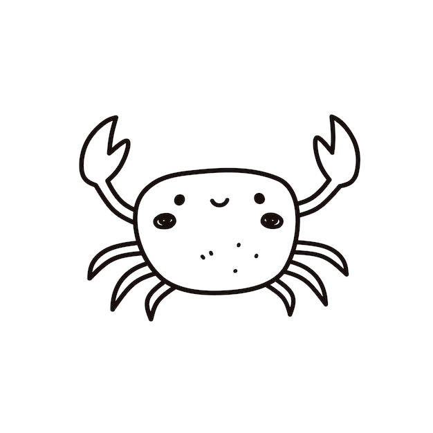 Crabe Souriant Mignon Avec Des Griffes Isolé Sur Fond Blanc Illustration Dessinée à La Main Dans Un Style Doodle