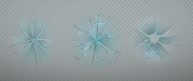 Cracks de verre écrasé sur un fond transparent Éclats de verre fissures effet objet brisé