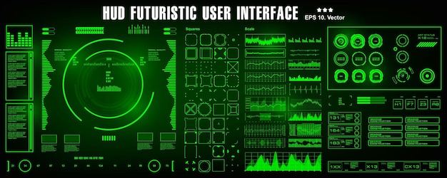 Écran de technologie de réalité virtuelle d'affichage de tableau de bord d'interface utilisateur vert futuriste HUD