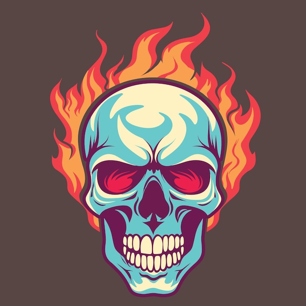 Vecteur crâne bleu en feu et symbole de rébellion