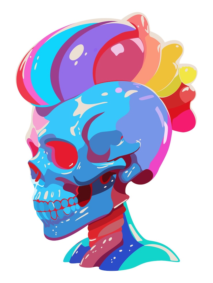 Vecteur un crâne brillant et brillant avec une illustration isolée du mohawk vectoriel