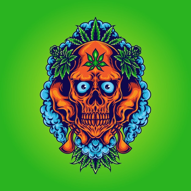 Crâne De Cannabis Avec Illustration De Fumée De Cannabis