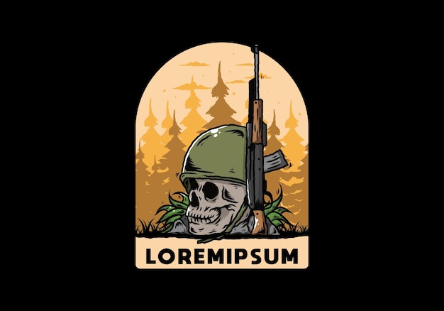 Crâne et casque de soldats avec illustration d'arme