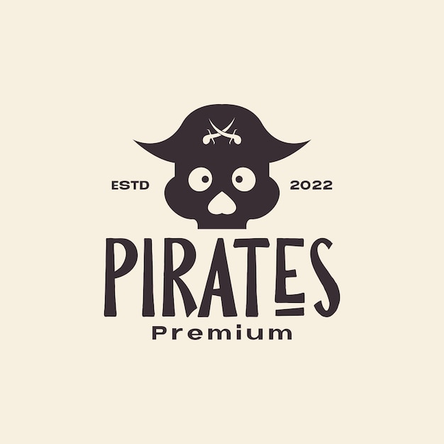 Crâne Avec Chapeau Pirate Hipster Logo Design Vecteur Symbole Graphique Icône Illustration Idée Créative