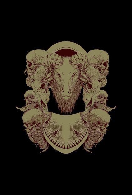 Crâne De Chèvre Et De Chèvre Avec Illustration D'illustration D'ornement