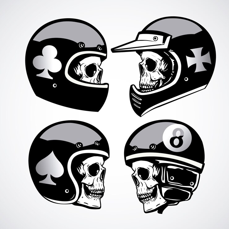 Vecteur crâne avec collection de casques