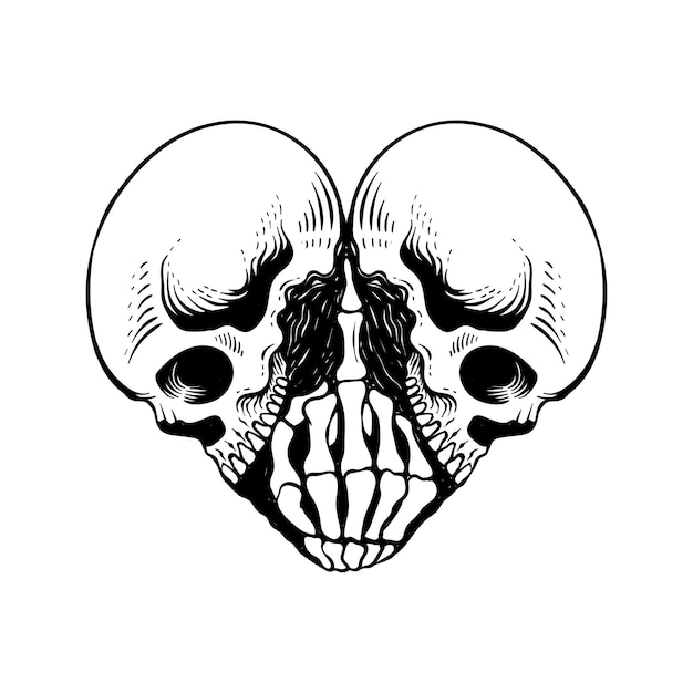 Vecteur crâne de conception de tatouage avec un putain d'amour à la main