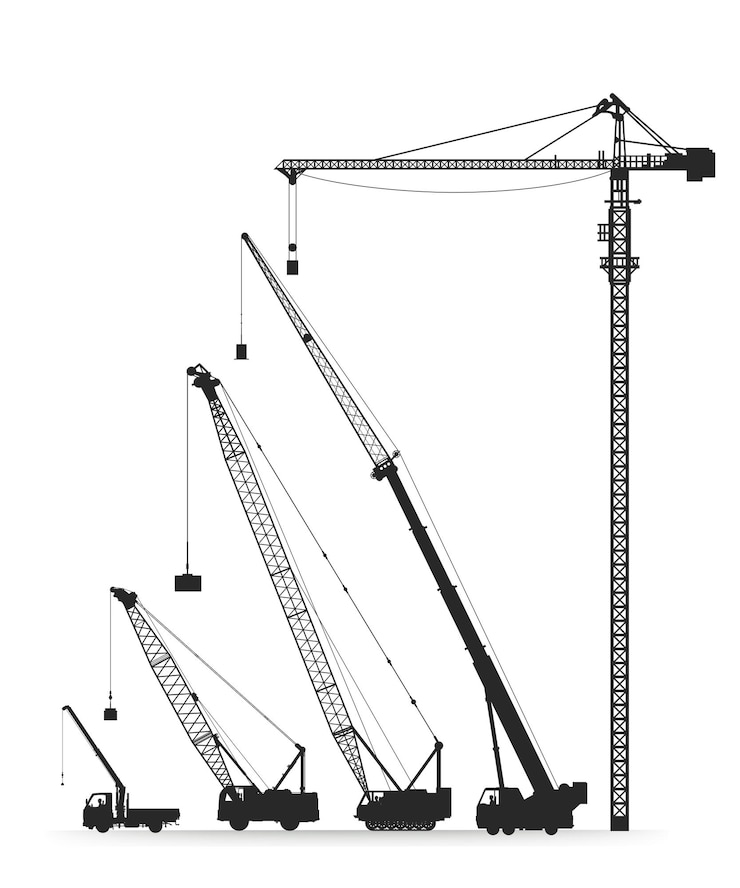 Vecteur crane de construction véhicules à silhouette illustration de stock