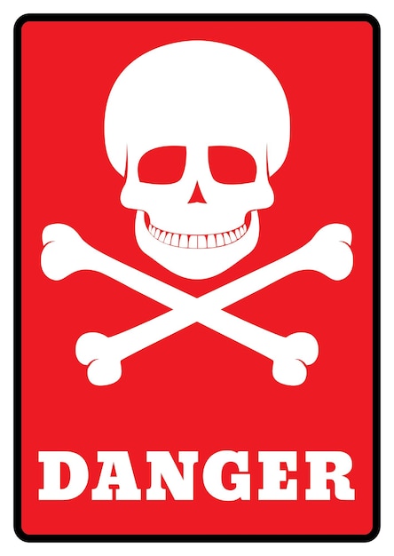 Vecteur crâne de danger avertissement symbole de mort icône de crâne de danger sur fond rouge dessin par illustration