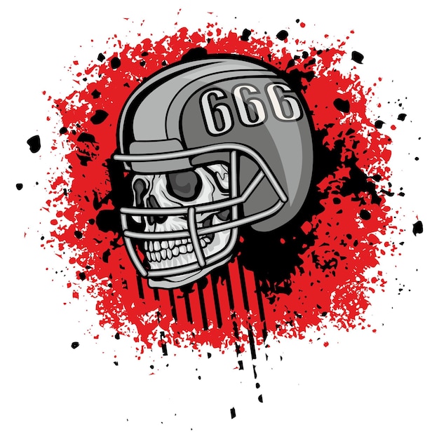 Crâne Dans Un Casque De Football, T-shirts Design Vintage Grunge