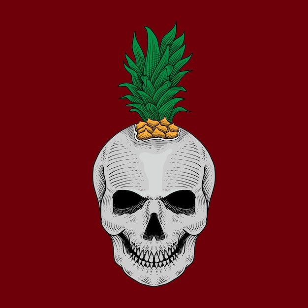 Crâne Dessiné à La Main Et Illustration D'ananas