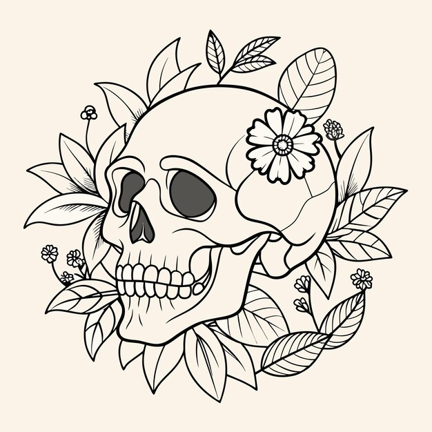 Vecteur un crâne avec des fleurs et un crâne avec une fleur au milieu.