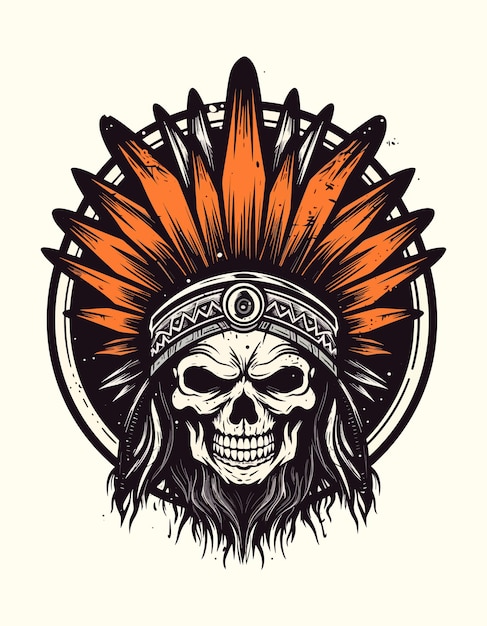 Vecteur crâne guerrier illustration de conception de logo dessiné à la main