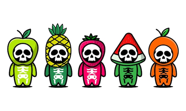 Crâne D'halloween Avec Costume De Fruits Adapté à L'autocollant Pour Un Tour Ou Un Régal