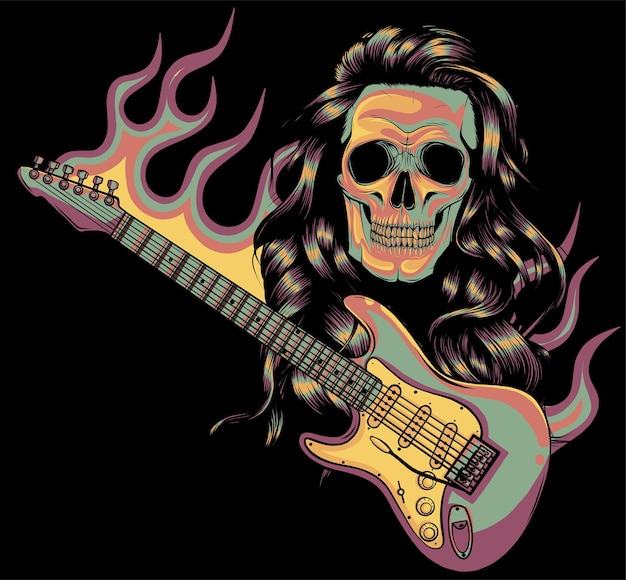 Vecteur crâne de heavy metal avec un design de guitare