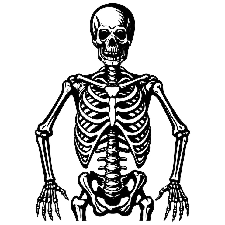 Vecteur crâne humain noir et blanc détaillé avec un os gravé pour le design d'halloween