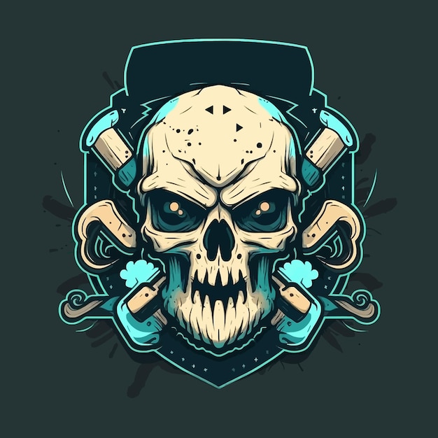 Crâne avec illustration d'os, logo de mascotte esports, modèle de jeu