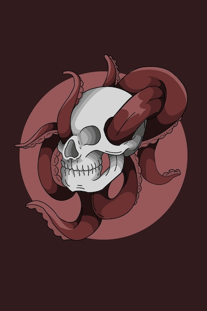 Crâne Avec Illustration Vectorielle De Poulpe