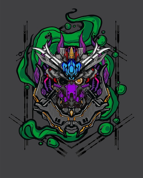 Crâne Mecha Concept pour Tshirt et NFT Illustration