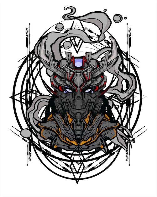 Crâne Mecha Concept Pour Tshirt Et Nft Illustration