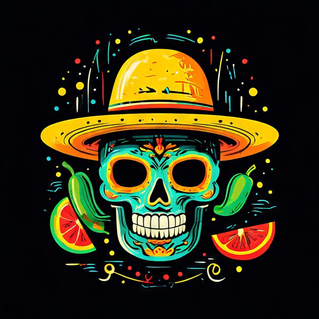 Crâne Mexicain Avec Chapeau Et Crâne Conception D'illustration Vectorielle Crâne Mexicano Avec Chapeaux Et Crâne Ve