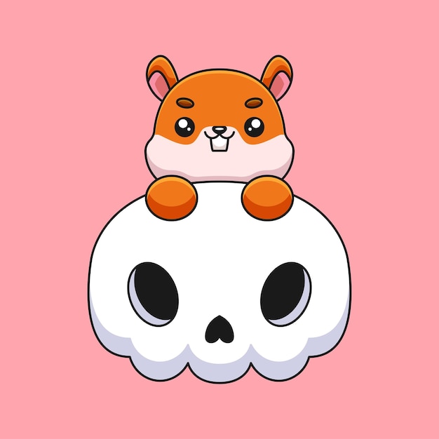 Crâne mignon écureuil halloween dessin animé mascotte doodle art dessinés à la main concept vecteur kawaii icône illustration