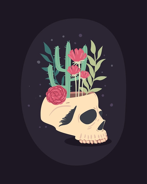 Vecteur crâne mystique avec des plantes