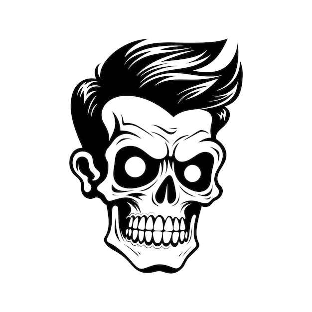Crâne noir et blanc avec illustration de cheveux