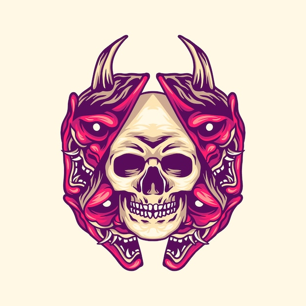 crâne, oni, masque, illustration