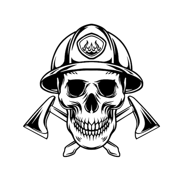 Crâne Pompier Illustration Vectorielle Noir Et Blanc