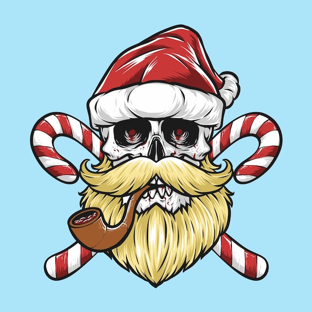 Crâne Santa Avec Vecteur Barbe Et Moustache