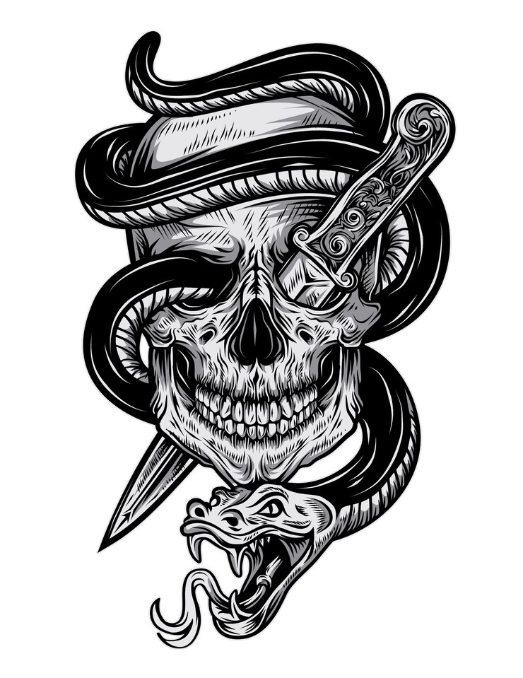 Vecteur crâne de serpent de tatouage