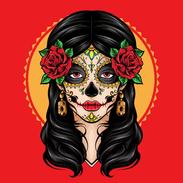 Vecteur crâne en sucre la catrina logo