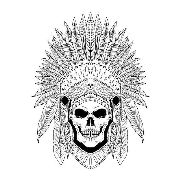 Crâne de sucre dessiné à la main Amérindien