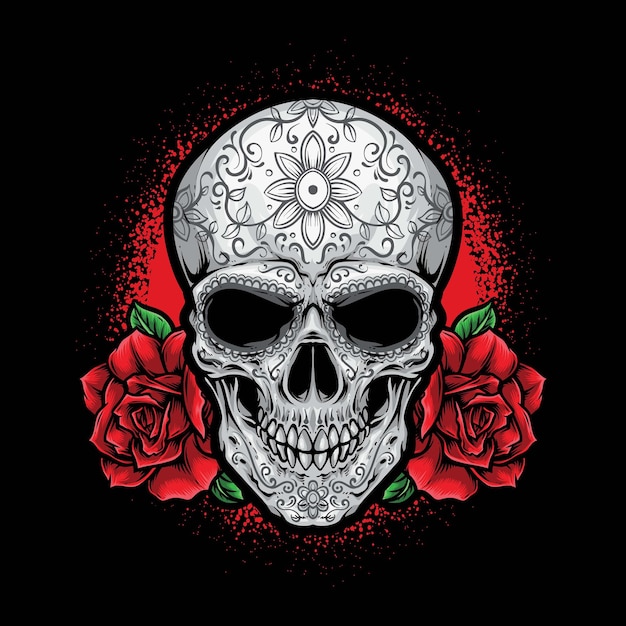 crâne de sucre avec illustration de roses rouges