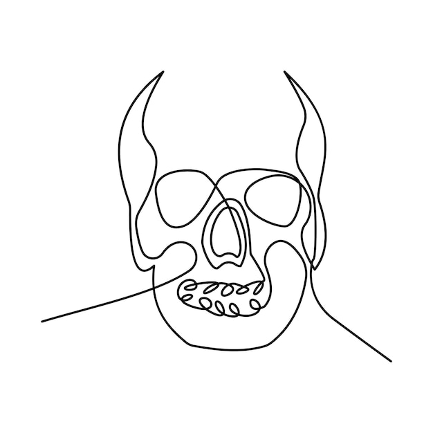 Vecteur crâne unique continu une ligne hors ligne dessin d'art vectoriel et conception de tatouage