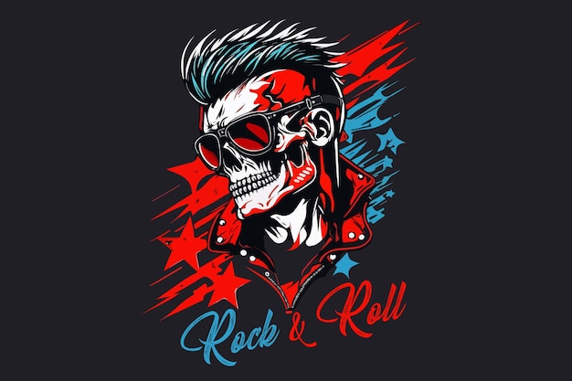 Crâne de vecteur rock and roll art pour tshirt