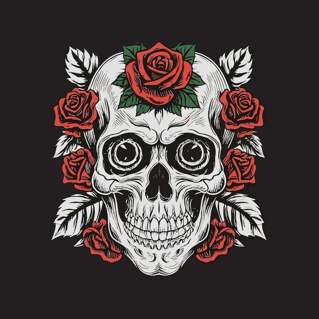 Crâne vectoriel avec des fleurs de rose et des éléments floraux illustration