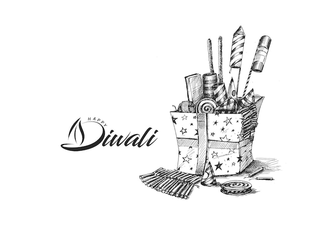 Craquelins Diwali Avec Boîte-cadeau, Illustration Vectorielle De Croquis Dessinés à La Main.