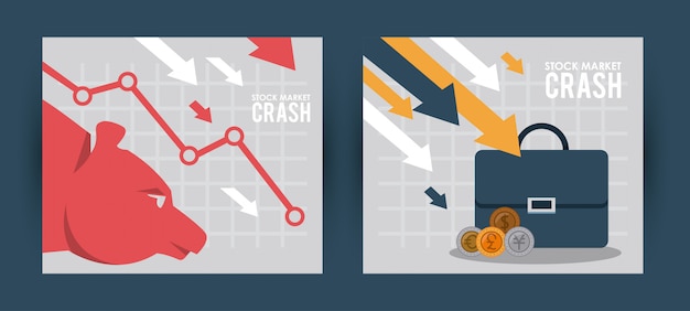 Vecteur crash boursier avec portefeuille et conception d'illustration vectorielle infographique