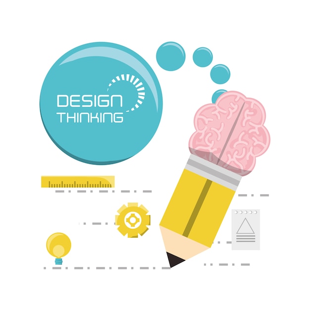 Vecteur crayon et cerveau avec des icônes connexes de la pensée du design