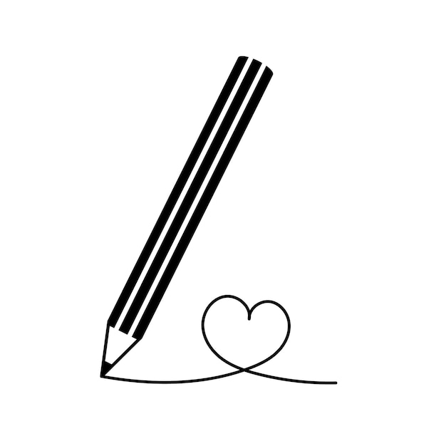 Vecteur crayon dessine coeur illustration vectorielle icône crayon dessin linéaire noir et blanc