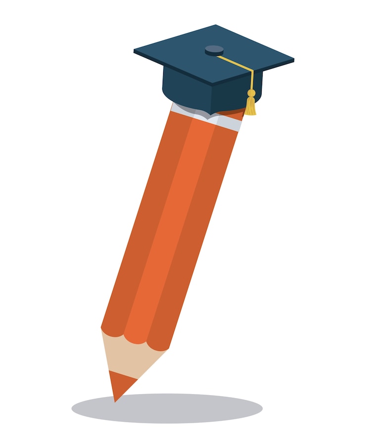 Vecteur crayon avec icône de chapeau de graduation isolé