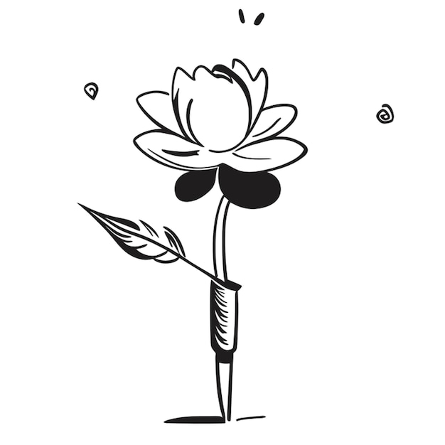 Vecteur crayon et papier et fleur illustration vectorielle dessin au trait doodle