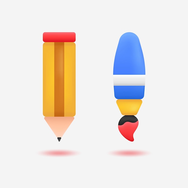 Un crayon et un pinceau réalistes en 3D ICONE ILLUSTRATION_2