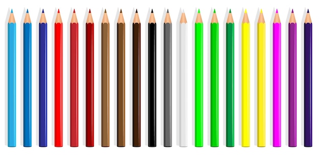 Crayons de couleur Crayons posés en rangée Ligne ondulée faite par les pointes de crayon Set de crayons