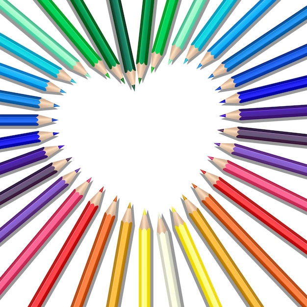 Vecteur crayons de couleur en forme de coeur