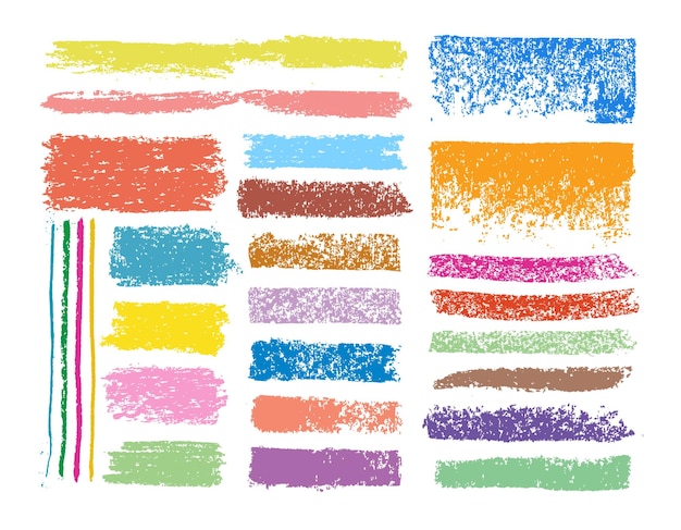 Crayons de craie colorés textures Points de craie de Shildrens couleurs pastel charbon de bois rugueux enfants dessinant crayons de créneau éléments illustration vectorielle plate ensemble Points de crayon de craie lumineux