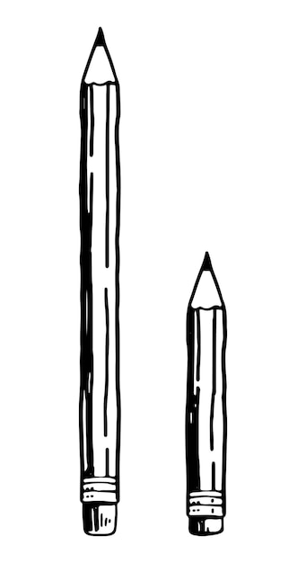 Vecteur crayons graphiques doodle ensemble croquis de matériel d'écriture de papeterie de bureau de fournitures scolaires illustration vectorielle dessinés à la main contour clipart isolé sur blanc
